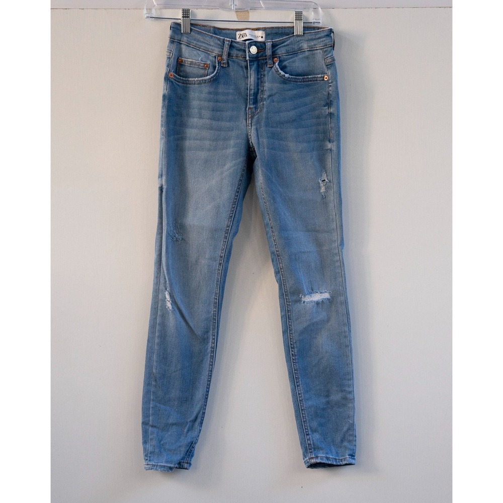 Zara High Rise The Skinny‎ Jeans Womens 4 Blue Stretch Light Wash